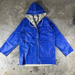 Misty Harbor Waterproof Hooded Rain Jacket‎ Blue Nautical Sailboat Logo